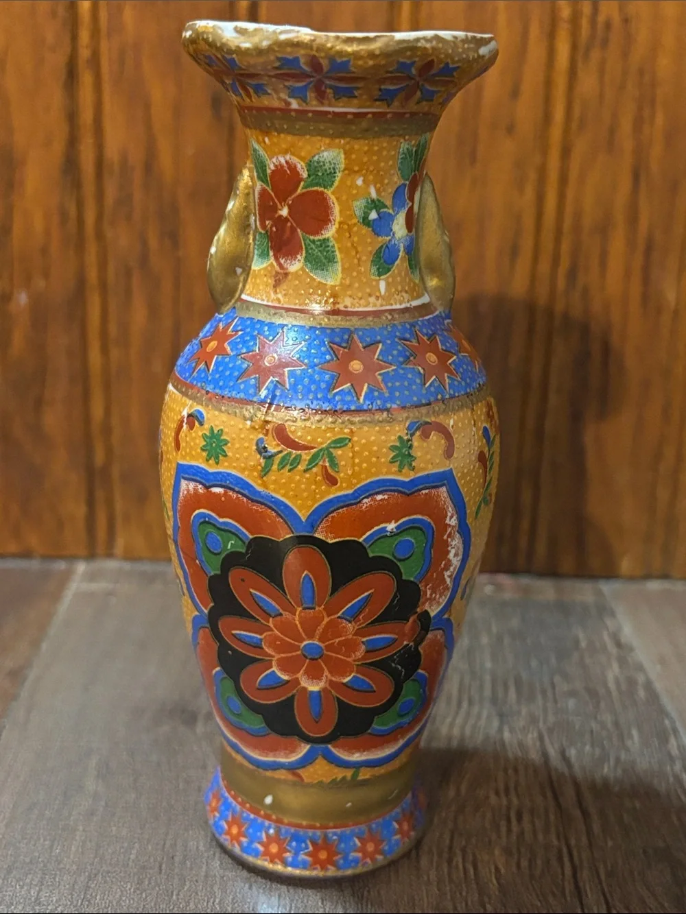 Decorative Gold Floral Cloisonné Vase - Multicolor